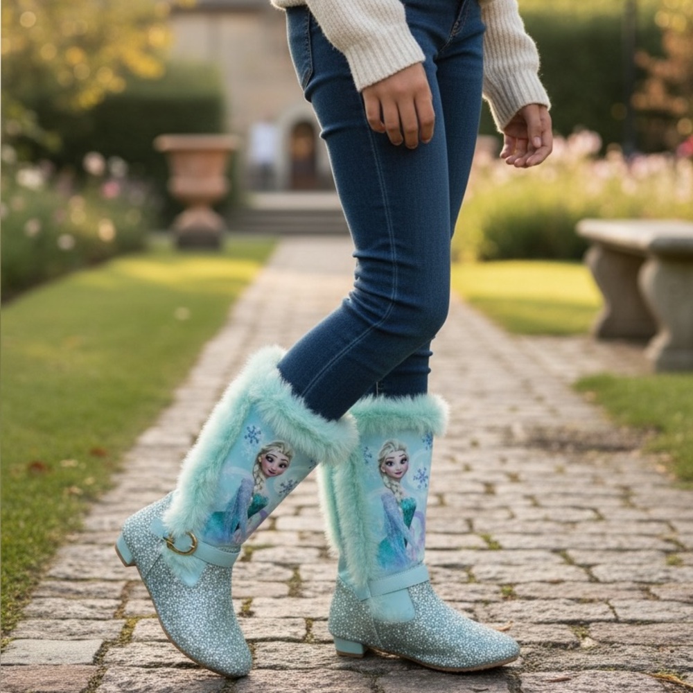 Girls Disney Frozen faux fur knee high boots